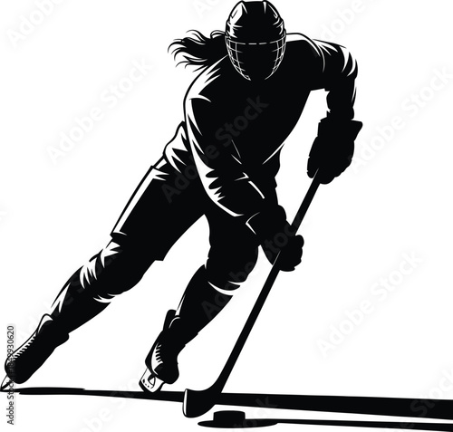 Ice Hockey Player in Action Silhouette Illustration