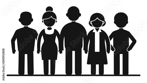 Black silhouettes of diverse people standing in a row