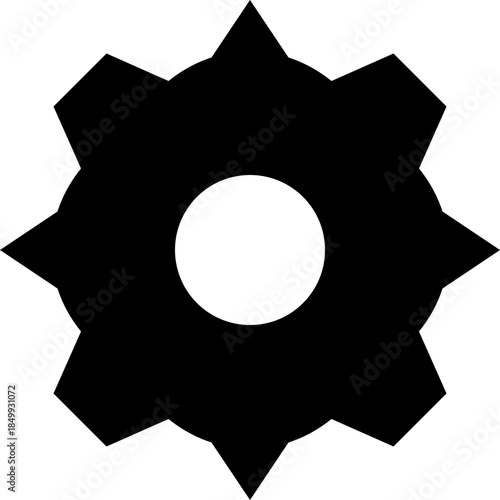 Gear Silhouette: A sleek, black gear representing mechanics, functionality and the inner workings of a mechanism or idea. This minimalist design emphasizes precision and efficiency.