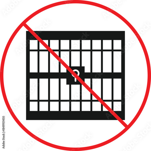 No Prison Symbols. Jail forbidden icon. Human rights and liberty signs. Release and freedom signs. Social justice and reform symbols
