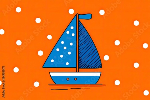 Illustrated image of a boat sailing on a sandy colored background