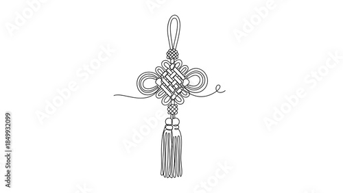 Traditional Chinese knot in single line drawing style for New Year and cultural decoration designs