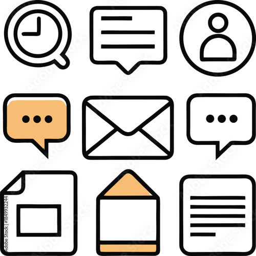 Editable stroke contact icon set, thin line social media network icons collection,