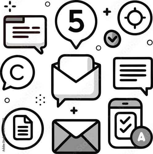 Editable stroke contact icon set, thin line social media network icons collection,