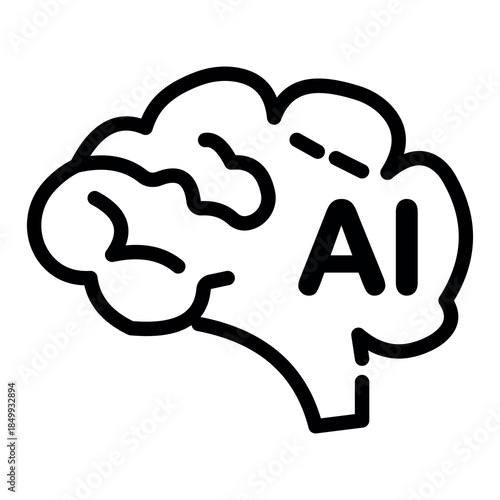An illustration depicting a black icon of a neural network and artificial intelligence, and everything related to it, on a white background.
