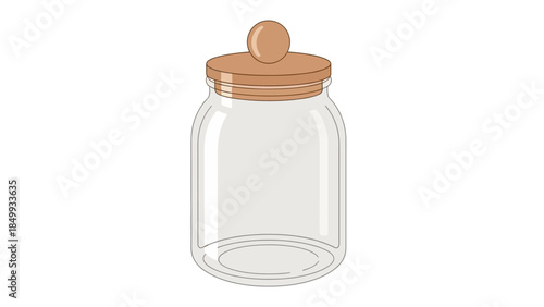 An empty, clear glass jar with a round wooden lid, designed for versatile kitchen storage, food preservation, or decorative displays, offering a minimalist aesthetic and eco-friendly reuse