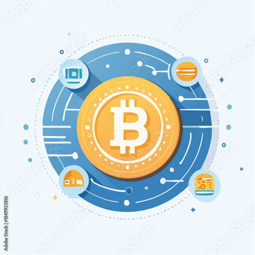 Bitcoin digital currency concept with technological elements and circular design