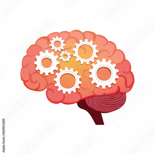 Conceptual brain illustration with gears symbolizing thought and intellect