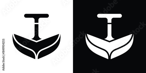 Nautical Anchor Icon Graphic, Black and White Inverted Silhouette, Simple Design