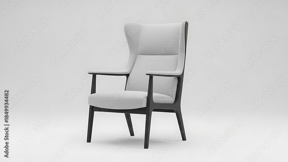 Obraz premium White Leather Back Armchair with Dark Wooden Frame on White Background modern furniture