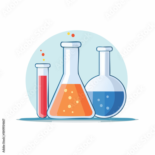 Laboratory glassware illustration with colorful liquids for scientific research