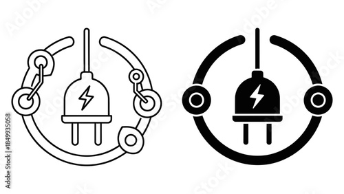 Electric plug and interconnected circuit icon symbolizing power and network connectivity