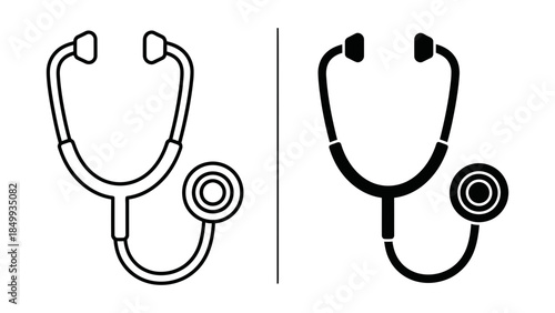 Stethoscope outline and solid black icon: a symbol of medical diagnosis and healthcare