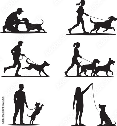 Dog Walking Silhouette Icon Set