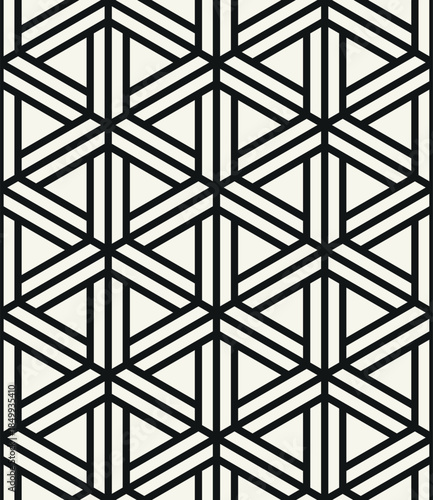 Vector seamless pattern. Modern geometric print. Repeating abstract background. Striped triple triangles. Striped geometric elements.