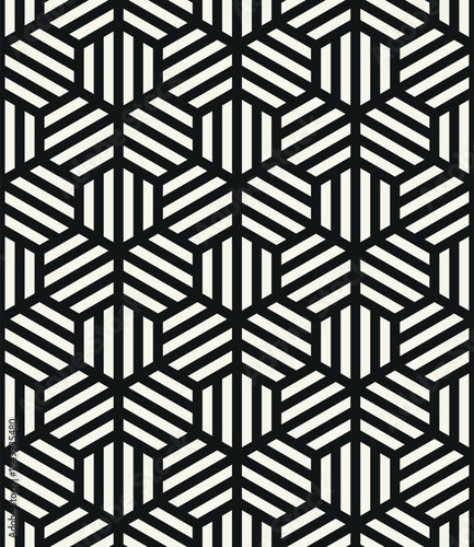 Vector seamless pattern. Modern geometric print. Repeating abstract background. Striped triple triangles. Striped geometric elements.