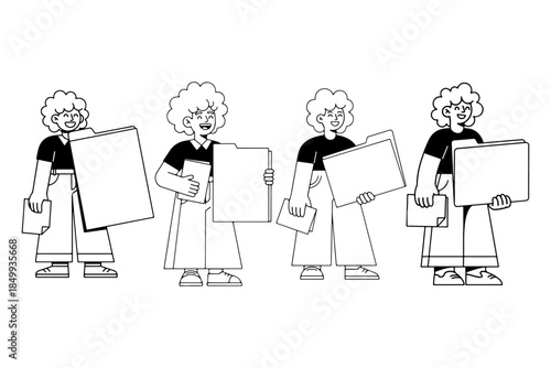 Versatile character illustrations showcasing efficient management of diverse documents, paperwork, and organizational tasks in various administrative and business scenarios