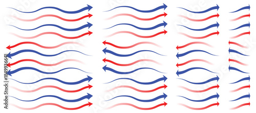 Alternating red and blue wavy arrows in a repeating pattern