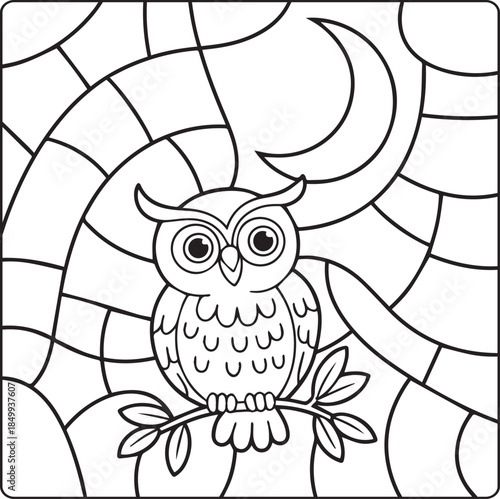 Color by number game activity book for kids, Cute owl educational game for kindergarten children