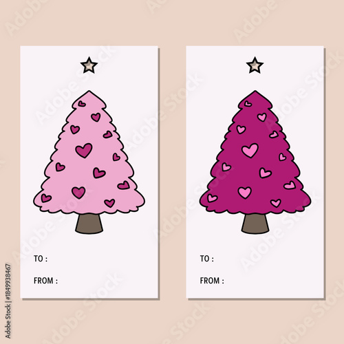 Pink tree with pink heart for Happy Valentine's Day printable gift tags.