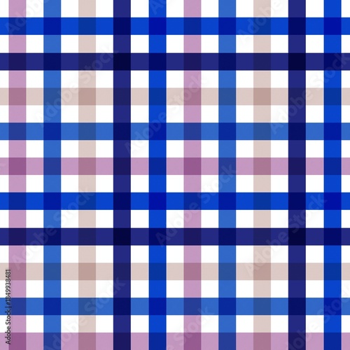 A seamless plaid pattern featuring a classic check design with white, royal blue, dark blue, beige, and mauve colors.