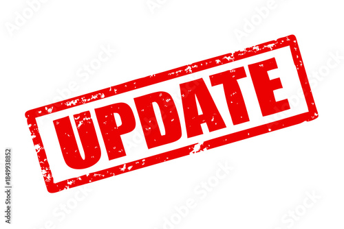 Red grungy rubber stamp displaying the word UPDATE enclosed in a rectangular border on black