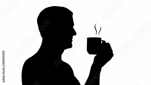 Man enjoying hot coffee in silhouette