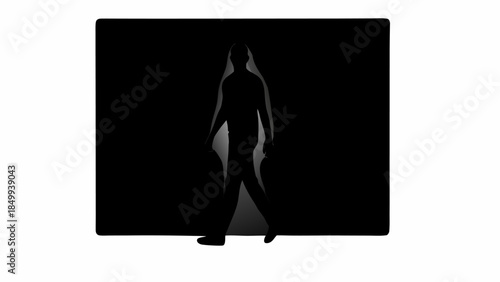 Mysterious woman silhouette in dark background with subtle light gradient