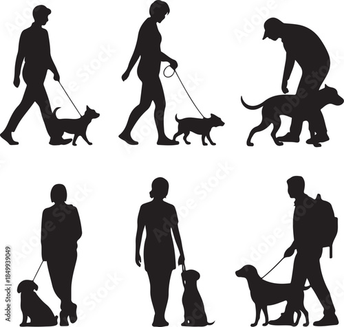 Dog Walking Silhouette Icon Set