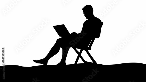 Man sitting with laptop in casual outdoor setting relaxed
