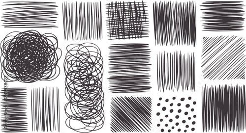 Assorted black and white line textures and scribbles