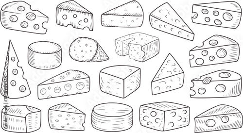 Assorted cheese wedges wheels and slices line gouda