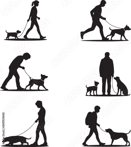 Dog Walking Silhouette Icon Set