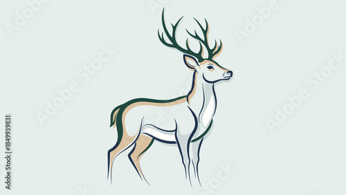 Line Art Deer Illustration with Antlers.