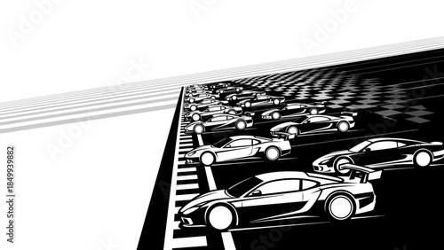 Line of Sports Cars in Black and White.