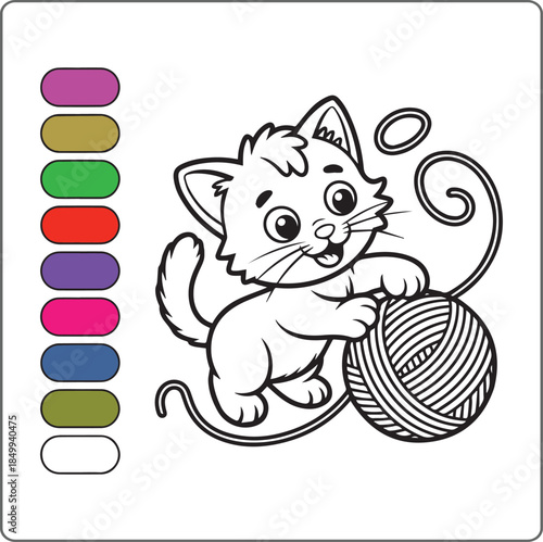 Color by number game activity book for kids, Cute cat educational game for kindergarten children