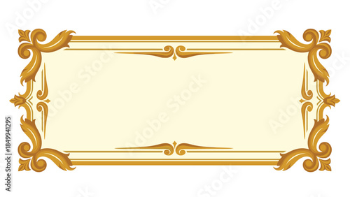 Ornate golden frame with swirling details provides a luxurious border for text or images, enhancing visual presentation.