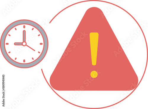 Warning sign with exclamation mark and clock in circle, alert symbol, urgent notification, time sensitive, deadline concept