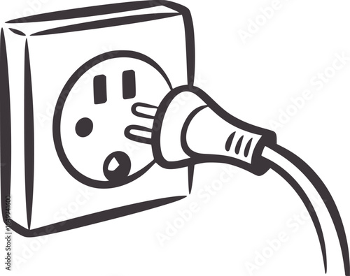 Electric plug inserted into wall socket line electricity