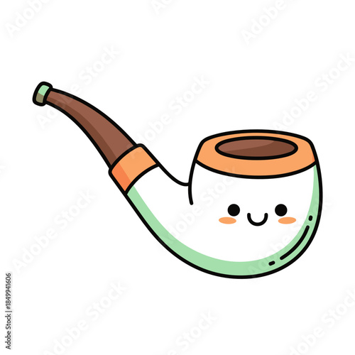 Cartoon smoking pipe with smiling face in kawaii pastel style for St. Patrick’s Day or Irish culture themes