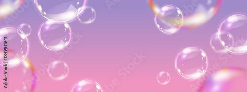 Transparent pink liquid bubbles background. Cosmetic oil, collagen, essence. Skincare product concept. Skin care cosmetics solution. Realistic vector illustration