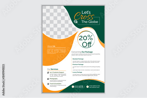 Travel Flyer Vector Template For Tour Agencies, Modern Tour Promotion flyer Layout