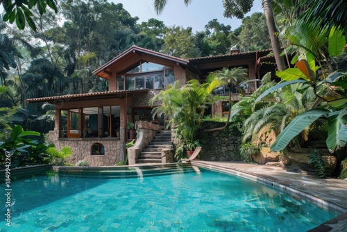 Wallpaper Mural Inviting turquoise pool welcomes guests to a luxurious rainforest villa, offering tranquility and escape Torontodigital.ca