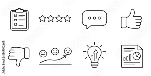 Business performance evaluation icons with thumbs up and down