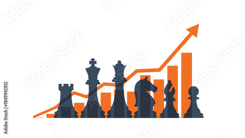 Strategic chess pieces are positioned alongside a rising graph, symbolizing business growth, success, and calculated risk-taking.