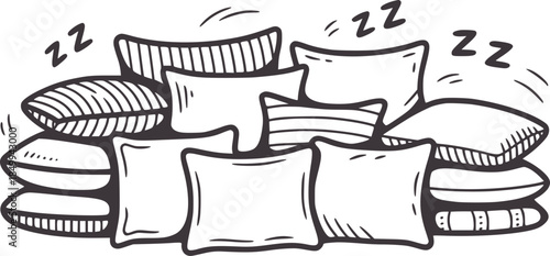 Stack of assorted decorative cushions and pillows line