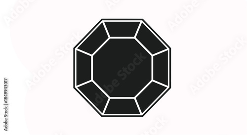 Minimalist black octagonal gemstone icon represents a precious jewel or diamond crystal in a simple bold silhouette for luxury branding.