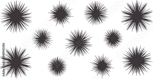 Ten black radial spike bursts white spikes starburst