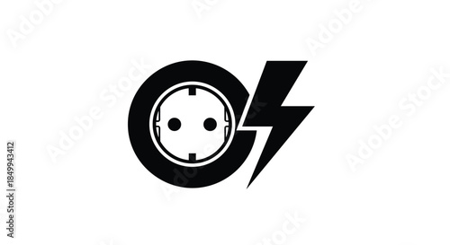 Electrical power outlet icon features a black schuko socket design with a bold lightning bolt symbol representing energy and electricity.