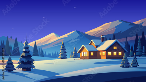 Landscape, winter, snow panorama, , houses, sky, scenery, frost, freshness, relaxation, snow, mountain, cold, mountains, forest, ice, night, sunset, sunrise, Alaska